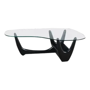 Mid Century Modern Coffee Table With Black Base & Biomorphic Glass Top Style Kroehler Pearsall or Tonk