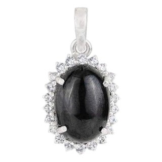 9.1 Carat Black Star Gemstone & Halo Diamond Statement Pendant in Silver- Mothers Day Gifts For Sale