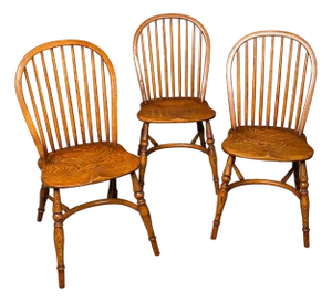 Trio of Vintage Country Kitchen Chairs, English Ash, Elm, Victorian Revival Seat