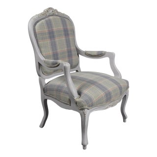 Antique Louis Philippe Armchair with Tartan Upholstery For Sale