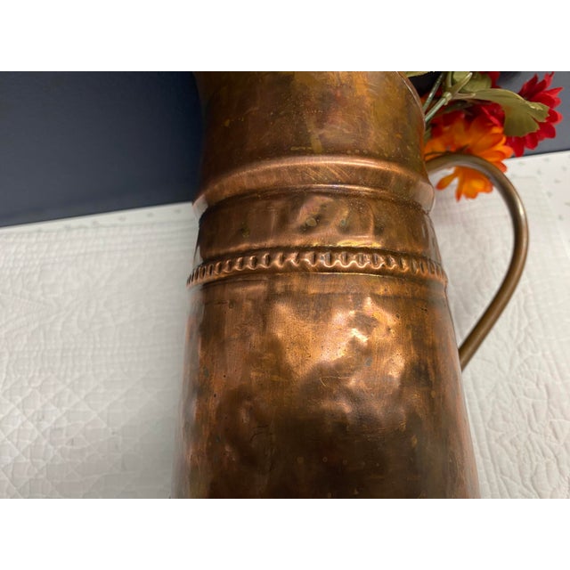Early 20th C Primitive Rustic Hand-Hammered, Forged Copper Pitcher For Sale In Philadelphia - Image 6 of 17