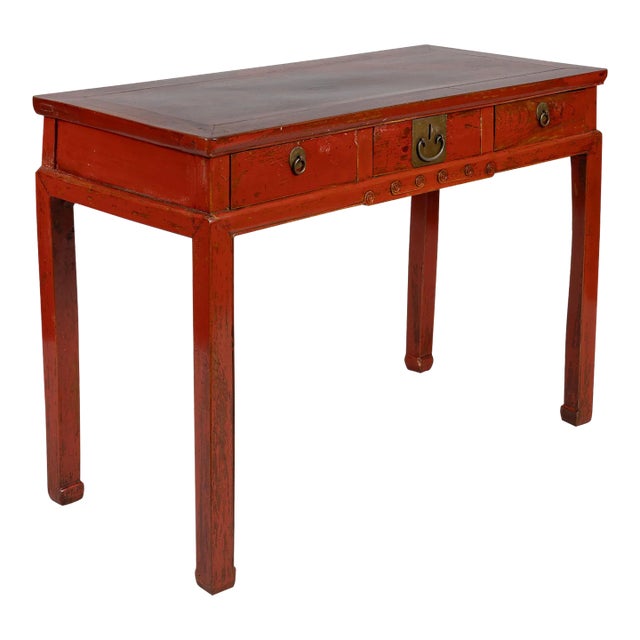Antique Chinese Red Lacquered Elm Writing Table For Sale