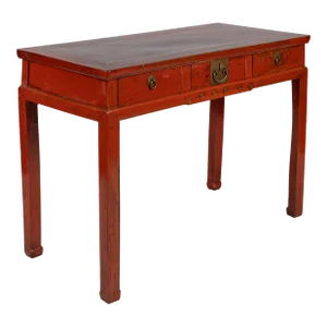 Antique Chinese Red Lacquered Elm Writing Table