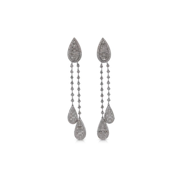 Modern 14k White Gold 1.41 Carat Pear Shape Drop Diamond Earrings - 2 Pieces For Sale - Image 3 of 5