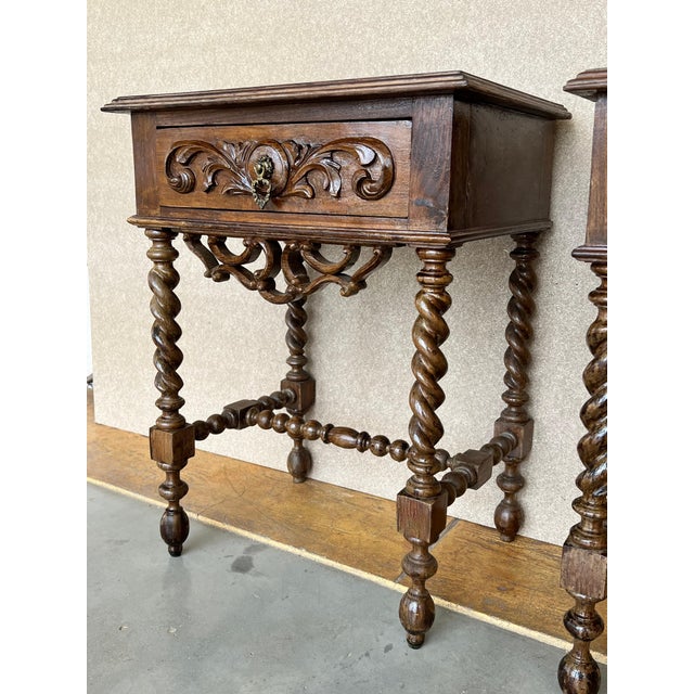 20th Century Pair of Solid Carved French Nightstands with Turned Columns For Sale - Image 4 of 18
