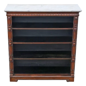 Antique Adjustable Softwood Bookcase with Rosewood Veneer and Marble Top, 19th Century