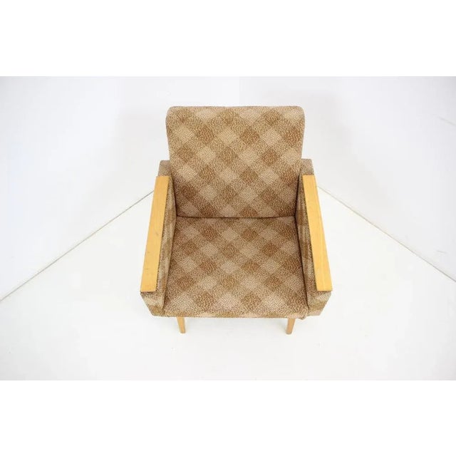 Made in Czechoslovakia. Made of fabric, wood. Good original condition. Has signs of use. Wear consistent with age and use.