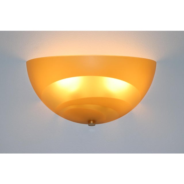 "Giro" Wall Lamp Murano Curved Amber Glass with Translucent Bands. Mounting: White Lacquered Metal with Satin Metal...