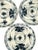 A striking set of six Bat Trang dessert plates featuring expressive cobalt blue dragonfly and botanical motifs against a...