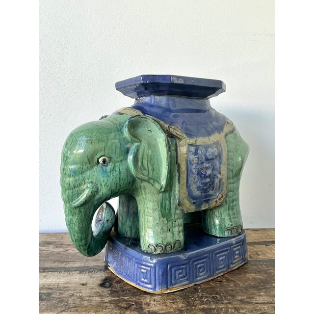 Vintage Glazed Ceramic Elephant Low Stool For Sale - Image 14 of 14