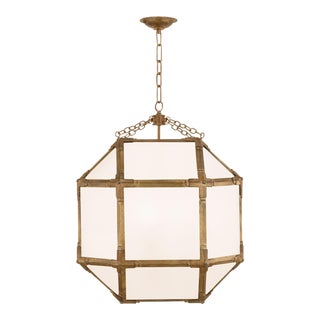 Suzanne Kasler for Visual Comfort Signature Morris Medium Lantern in Gilded Iron with White Glass For Sale