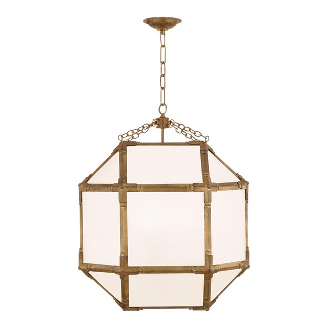 Suzanne Kasler for Visual Comfort Signature Morris Medium Lantern in Gilded Iron with White Glass For Sale