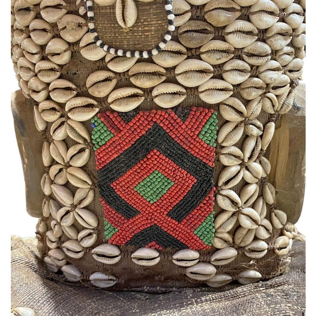 African Unique Vintage Large African Tribal Beaded Kuba Royal Head Mask Congo 15" H For Sale - Image 3 of 13