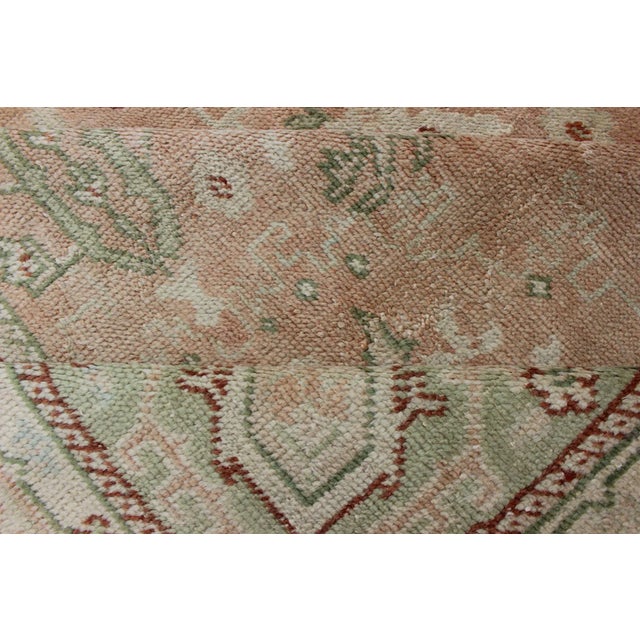 Classic All Over Design Antique Oushak Rug in Light Coral and Light Green For Sale - Image 12 of 12