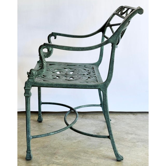 Vintage Regency Verdigris Koi Fish or Dolphin Patio Table and 4 Chairs For Sale - Image 13 of 18