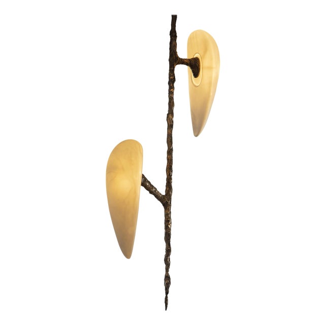 Hand-Sculpted Cast Bronze Hanging Lamp by William Guillon For Sale