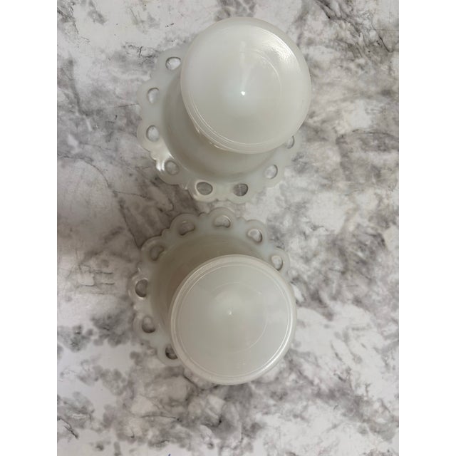Mid-Century White Glass, Petite Pedestal Bowls, Set of Two For Sale - Image 4 of 6