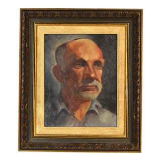 Vintage Oil Painting Portrait of Bald Man With Gray Goatee For Sale