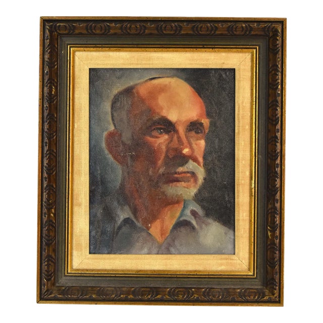 Vintage Oil Painting Portrait of Bald Man With Gray Goatee For Sale