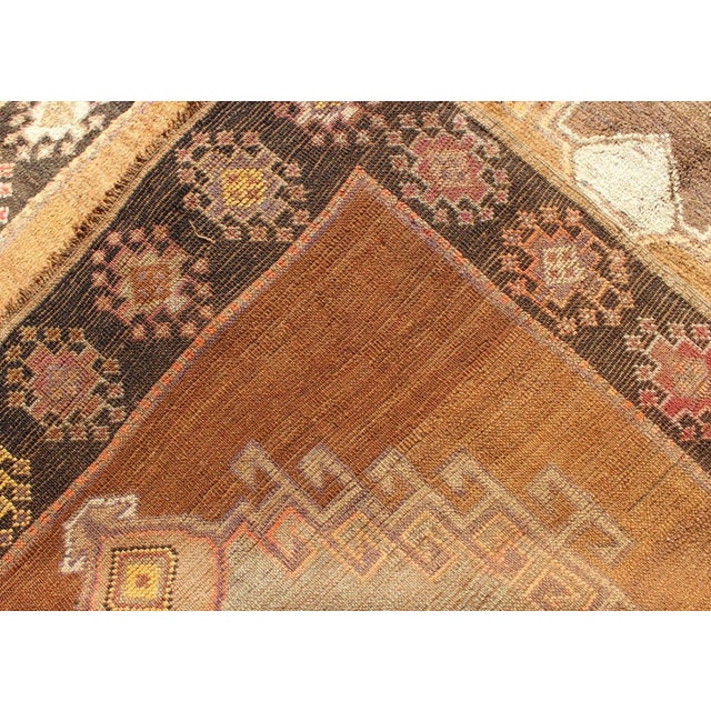 Vintage Turkish Kars Rug in Brown Colors, Tan, Taupe and Light Green For Sale - Image 9 of 10