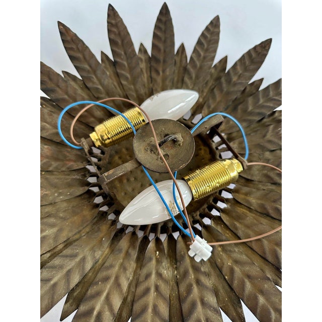 Copper Vintage Spanish Sunburst Metal Wall Lamps, 1950s-1960s, Set of 2 For Sale - Image 8 of 12