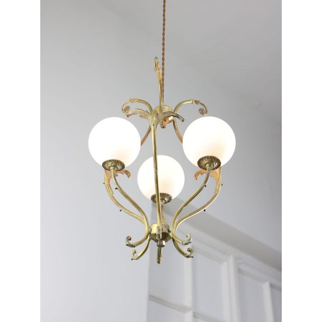 Antique Italian Brass and Opaline Chandelier For Sale - Image 11 of 17