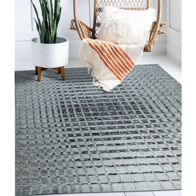 Light Gray 6x9 Nadia Ava Gray Traditional Geometric Handmade Wool Carpet Rug For Sale - Image 8 of 9