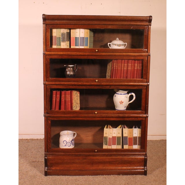 Modular Bookcase in Oak from Globe Wernicke, 1890s, Set of 4 For Sale - Image 6 of 11