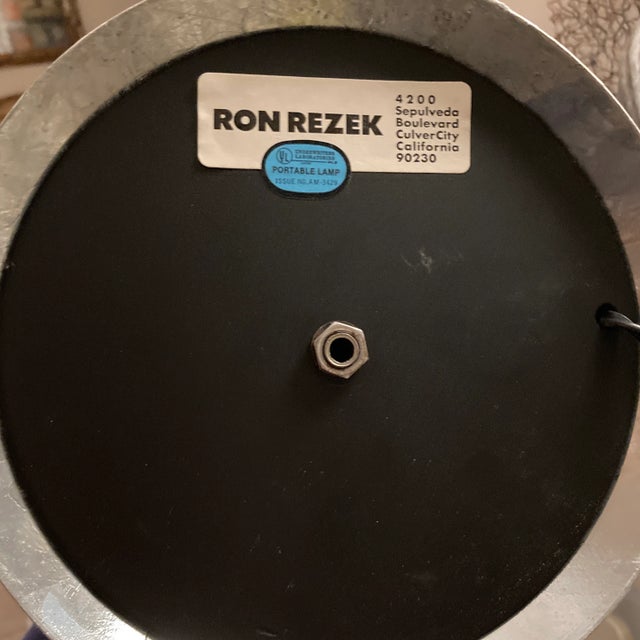 Silver Mid-Century Ron Rezek Metal Lamps Pr. For Sale - Image 8 of 9