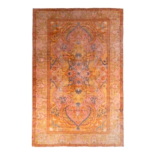 Antique Oushak Rug Gold and Pink 19th Century Floral Pattern For Sale