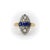 This is a classic navette shaped ring with a band of three rectangular faceted natural blue sapphires. The face of the...