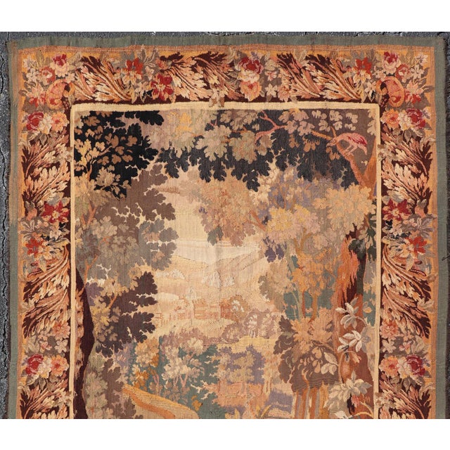 Antique French Tapestry With Woodland Landscape and Swan Design For Sale - Image 4 of 15
