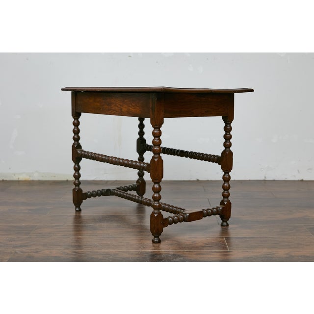 19th Century English Bobbin Leg Oak Side Table with Drawer and H Form Stretcher For Sale - Image 12 of 12