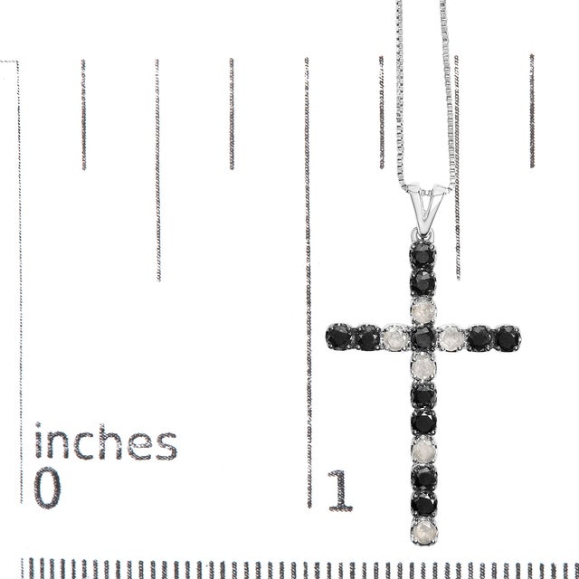 Early 21st Century .925 Sterling Silver 1.0 Cttw Black and White Diamond Alternating Classic Cross 18" Pendant Necklace (Black/I-J Color, I3 Clarity)" For Sale - Image 5 of 5
