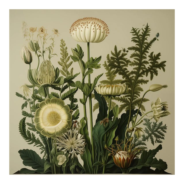 20' X 20' Original Watercolor Botanical Fine Art Print - Dark Green, Unframed For Sale