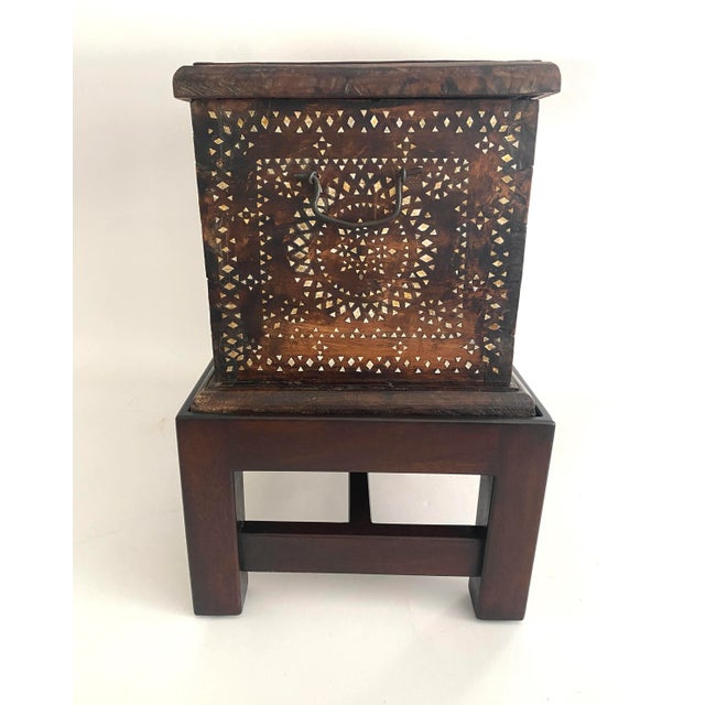 Wood Antique Mother of Pearl Chest on Custom Stand For Sale - Image 7 of 12