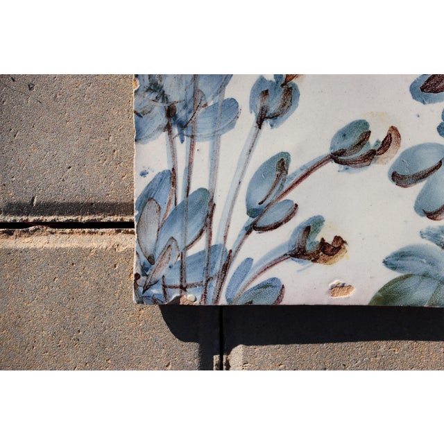 18th Century 18th Century Portuguese Polychrome Tile Floral Botanical Design Antique Hand Painted For Sale - Image 5 of 8