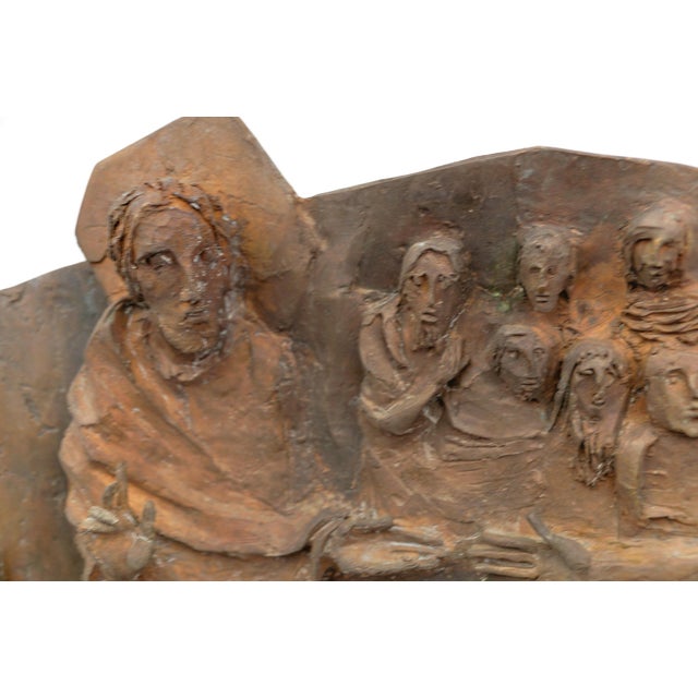 European School, Jesus and the Reclining Man Wall Bronze Plaque, 1960s, Bronze For Sale - Image 4 of 13