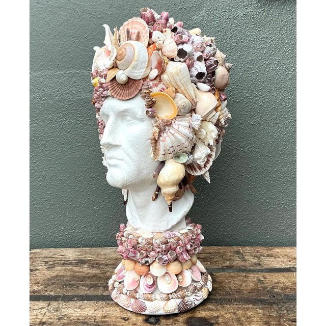 Early 21st Century Vintage Shell Embellished Plaster Bust For Sale - Image 5 of 12