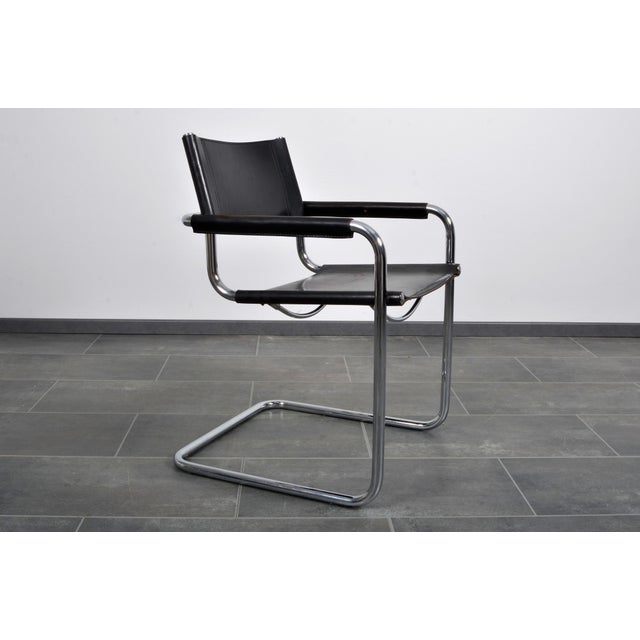 Black Vintage Cantilever Dining Chair in Leather from Fasem, 1980s For Sale - Image 8 of 14