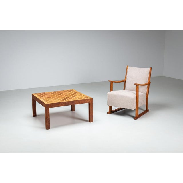 Wood Square Italian Coffee Table with Burl Wood Inlaid Parquetry Top, 1950s For Sale - Image 7 of 15