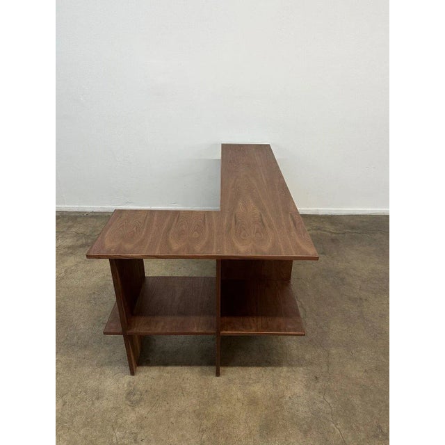 Mid-Century Modern Custom Made Corner Sofa Bookcase in Walnut For Sale - Image 3 of 13