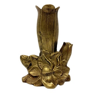 VTG 7” Solid Brass Floral Bud Vase Art Nouveau Tulip Flower Figural Decor (A-3). For Sale