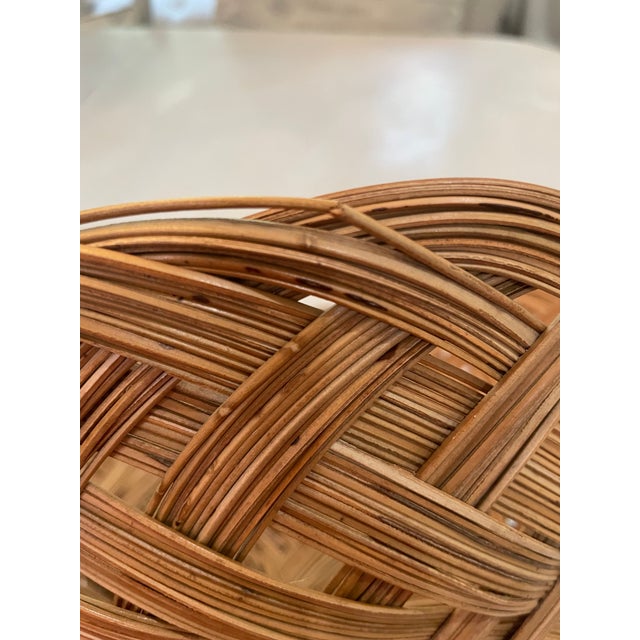 Brown Vintage Artisan Handcrafted Round Rattan Basket For Sale - Image 8 of 11