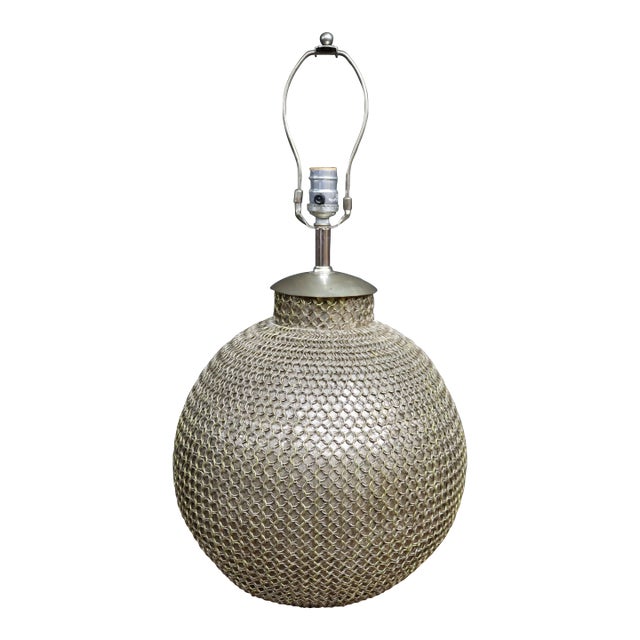 Mid-Century Brass Chainmail Orb Table Lamp For Sale