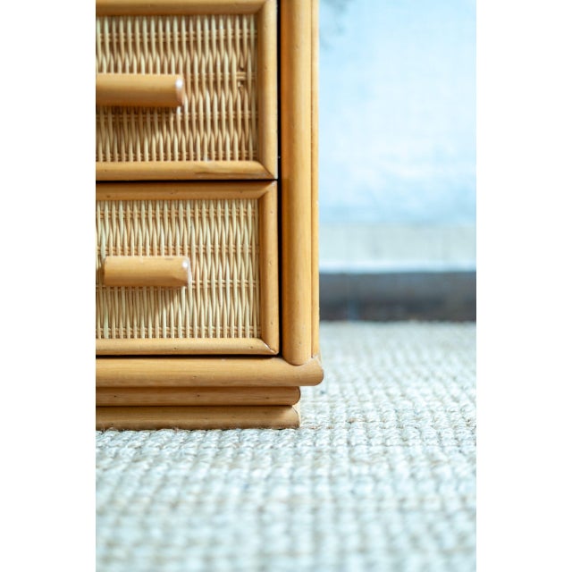Light Yellow Bamboo and Wood Tallboys, Set of 2 For Sale - Image 8 of 10