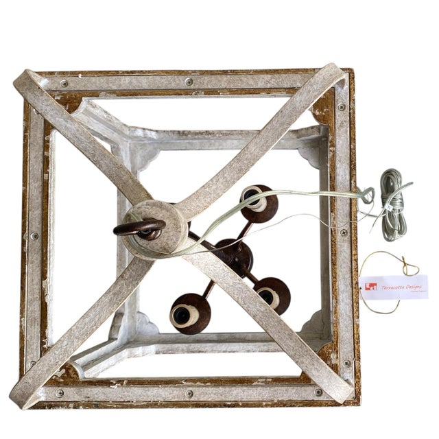 Wood Nadia Cube Petite Chandelier With Gilded Ash Patina – 14" Lantern For Sale - Image 7 of 10