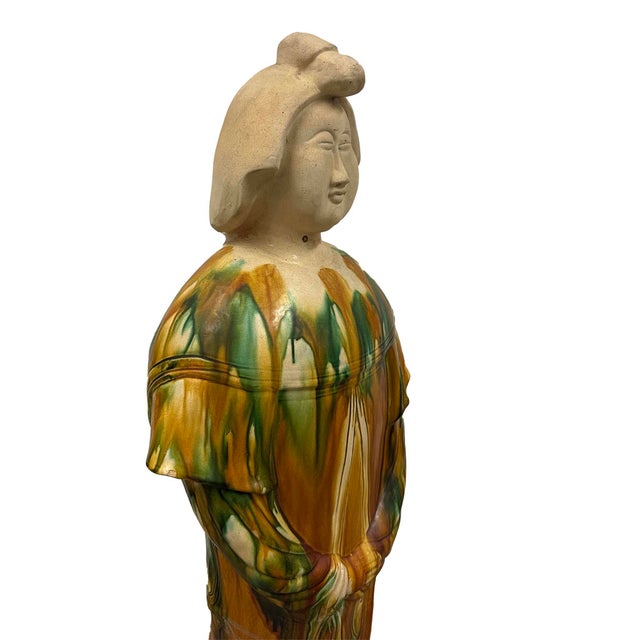 1950s Mid Century Large Chinese Sancai Glazed Pottery Figure - Tang Court Lady For Sale - Image 5 of 12