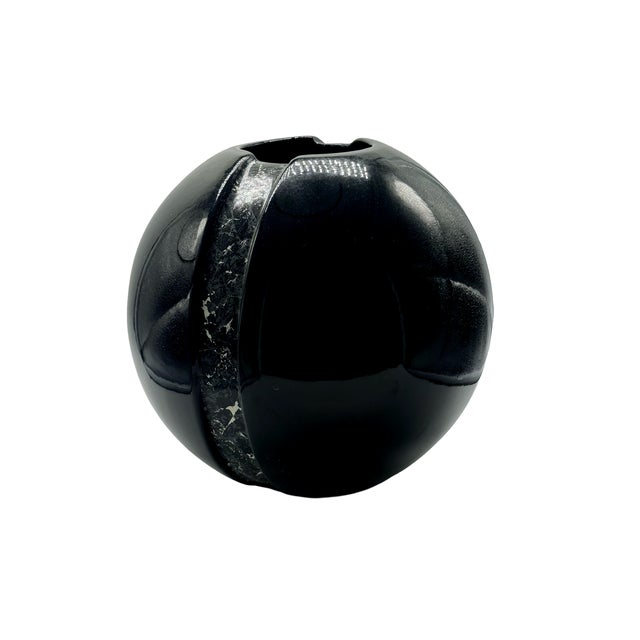 Haeger 1985 Postmodern Memphis Era Haeger Black Ceramic Orb Vase - Model 4395 For Sale - Image 4 of 7