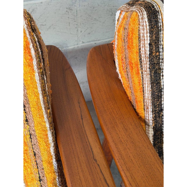Wood Solid Teak Lounge Armchairs in Style of Folke Ohlsson Set of 3 Striped Upholstery Danish Mid-Century Modern 1960s For Sale - Image 7 of 12